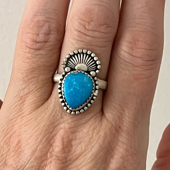 Solid Matte Sterling Silver Blue Ridge Turquoise Gemstone Ring Size 9 - Picture 5 of 9